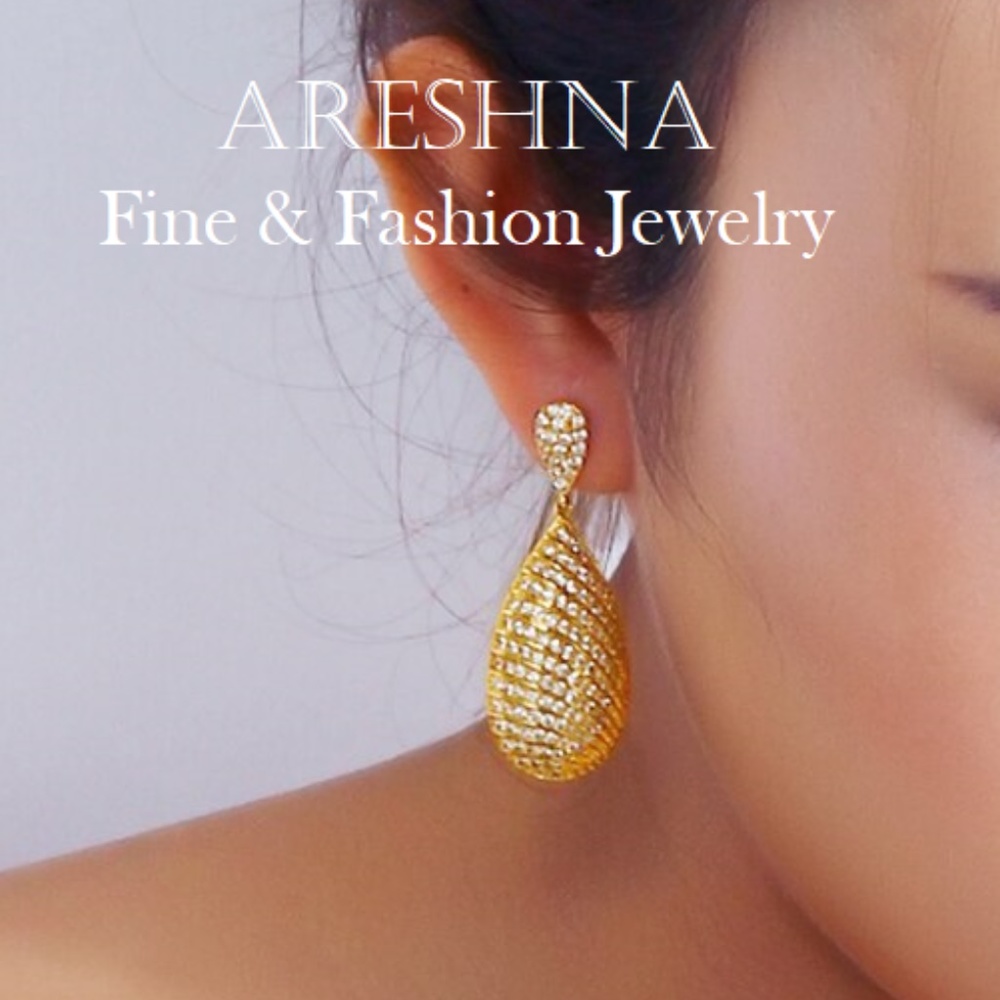 18k Gold Swarovski Crystals Drop Earrings - Picture 2 of 7